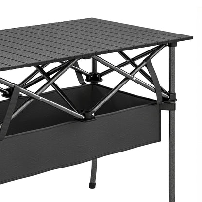 Outsunny Mesa Plegable Camping 93x55x68 Cm Con Red De Almacenamiento Negro_4