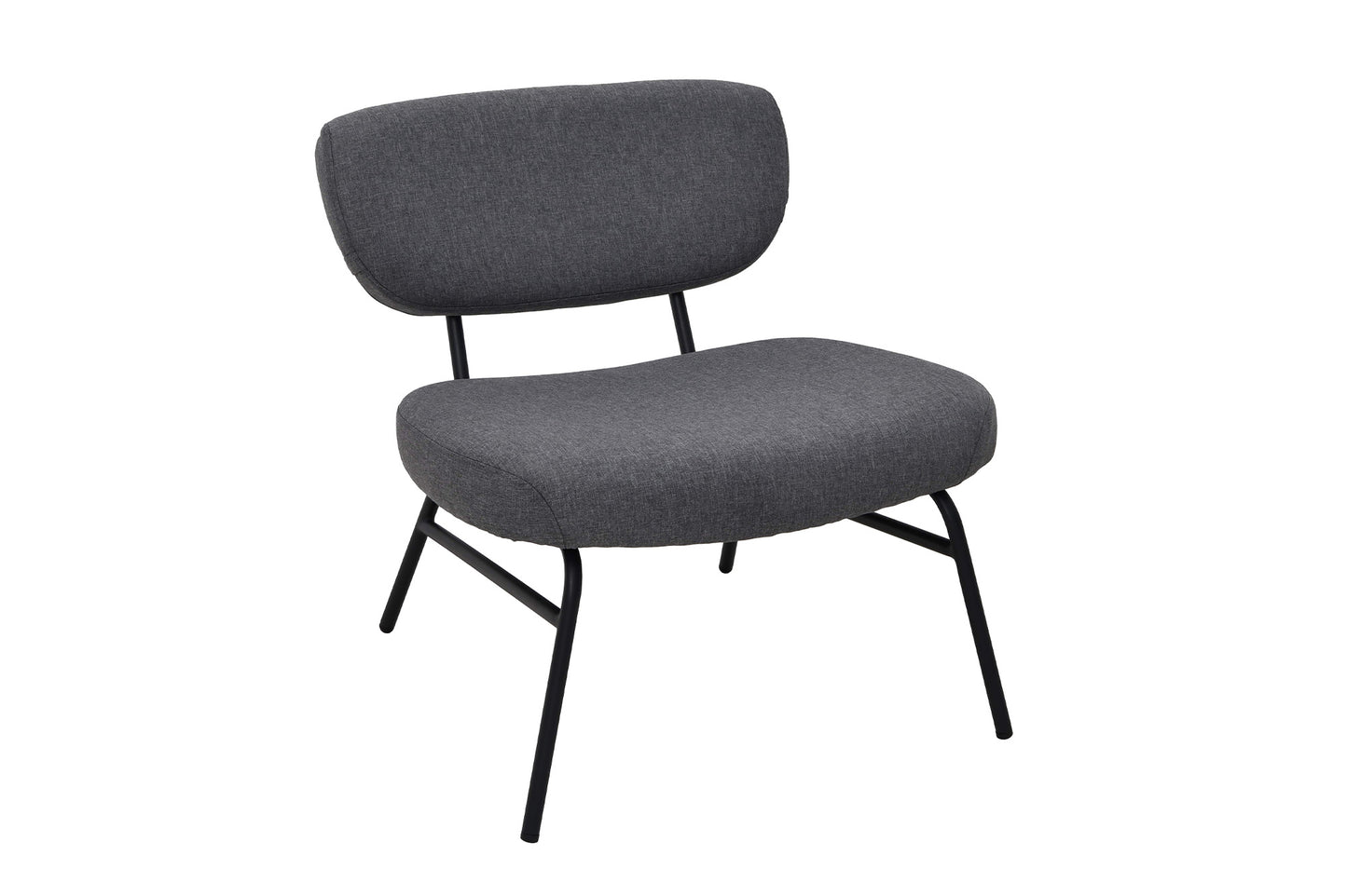 Sillón Reclinable Bajo Sentado Salón Tela Gris Patas De Metal Negro Vintage 66x65x67,5cm- Muebles De Salón_1