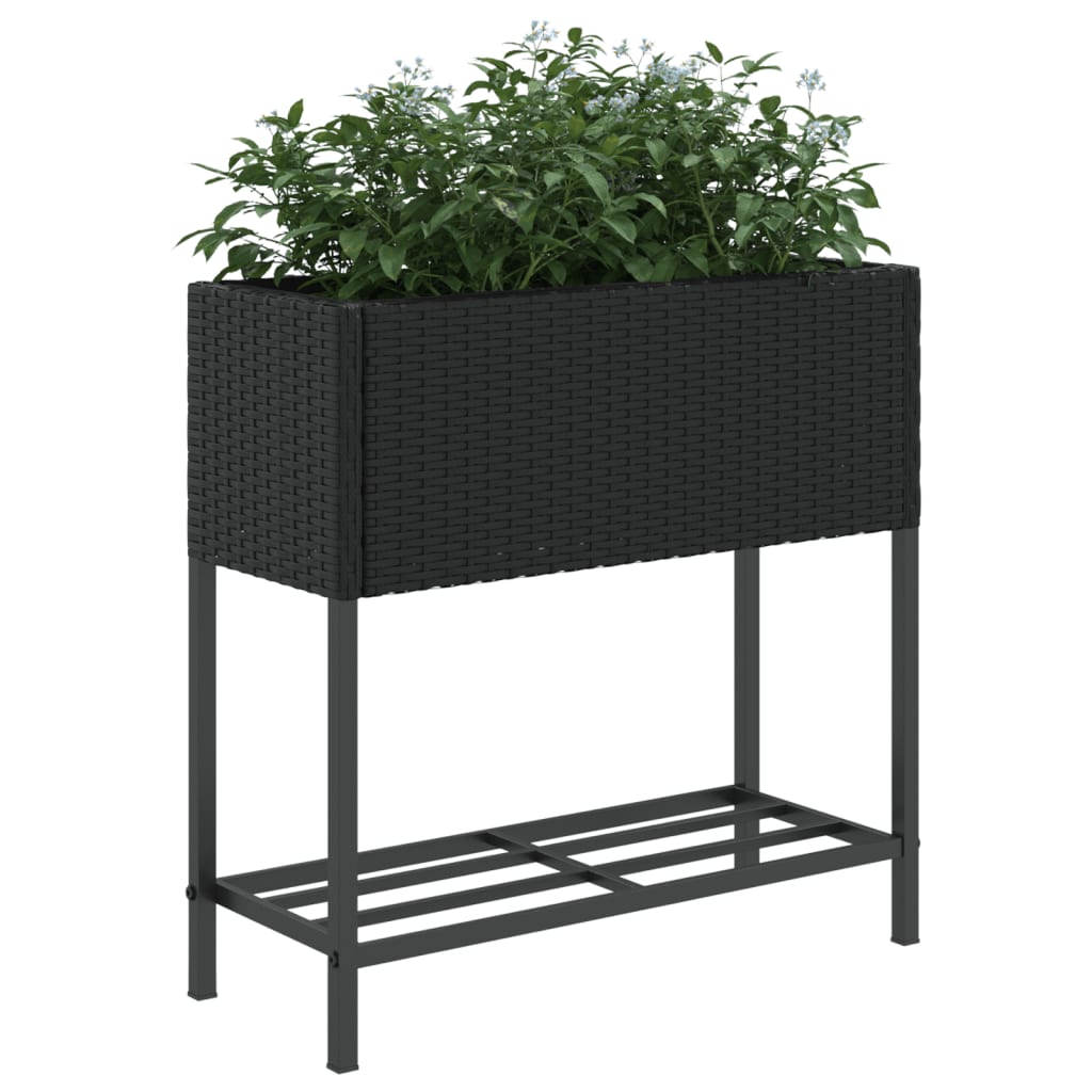 Jardineras Con Estante 2 Uds Ratán Sintético Negro 70x28x70 Cm_3