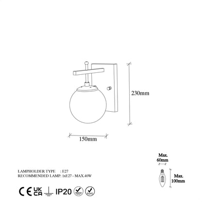 Aplique De Pared Pantalla Transparente, Metal , Negro, 15x20x15, Casquillo E14 Max 40 W_2