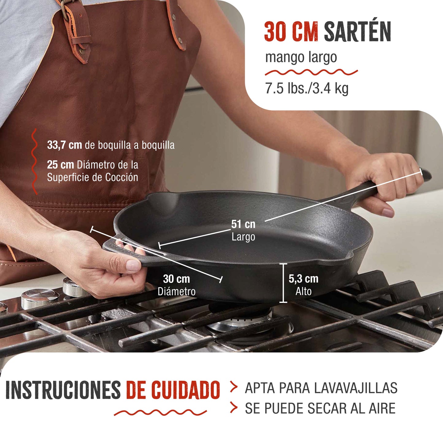 Victoria Sartén Hierro Fundido Esmaltado Inducción 30cm, Apta Fuego, Barbacoa, Horno Cast Iron Skillet, 33644, Negro_4