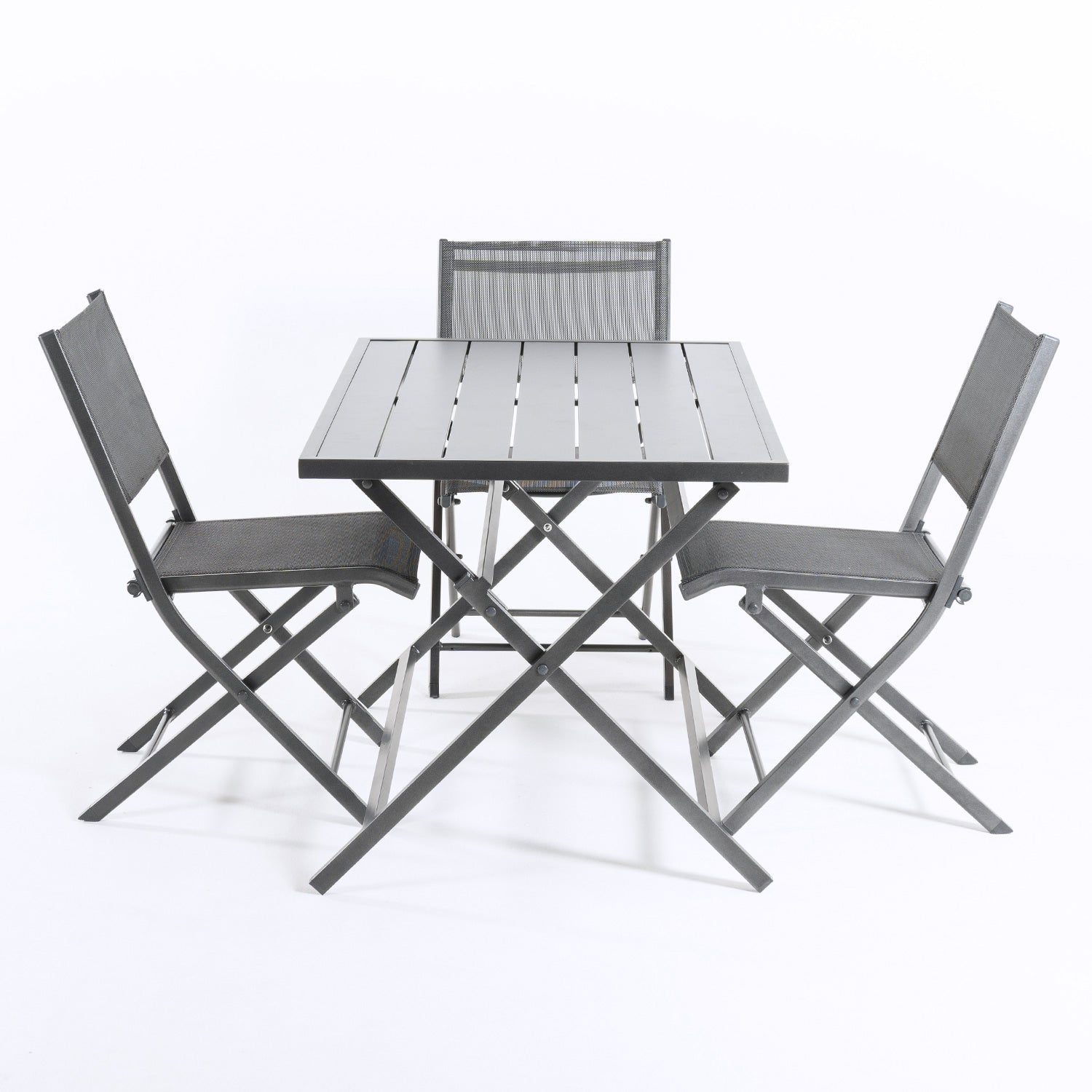 Conjunto Para Exterior, Mesa Plegable 120 Cm Y 4 Sillas Plegables, Aluminio Antracita, Textilene Color Plata Y Negro, 4 Plazas_3