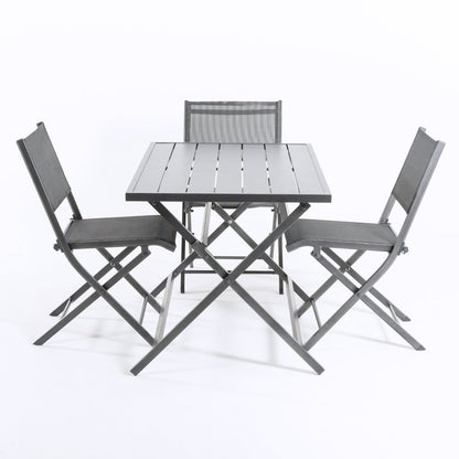 Conjunto Para Exterior, Mesa Plegable 120 Cm Y 4 Sillas Plegables, Aluminio Antracita, Textilene Color Plata Y Negro, 4 Plazas_3