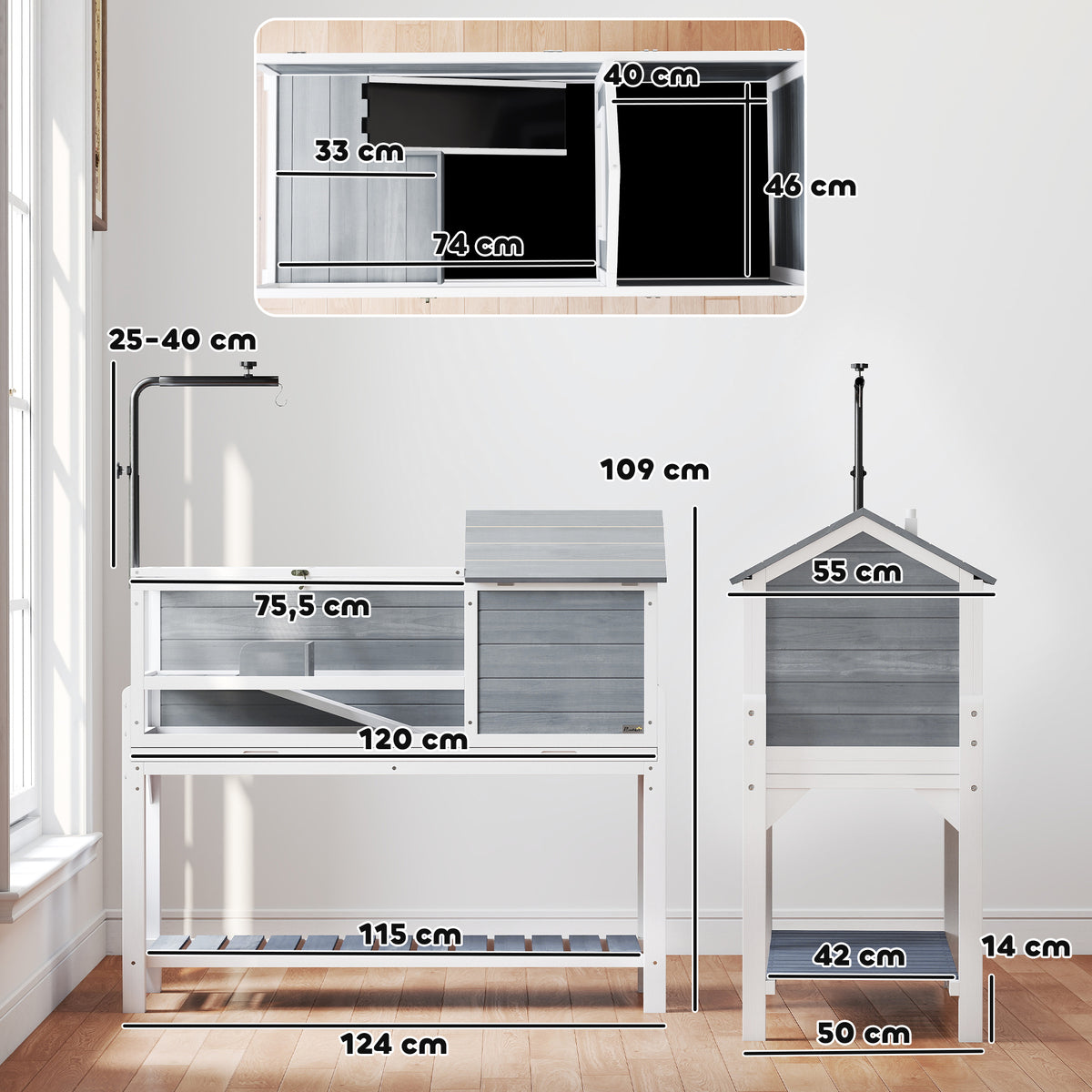 Casa Para Tortugas Pawhut Madera De Abeto, Ps Gris Y Blanco 124x55x109 Cm D40-055v00gy_2