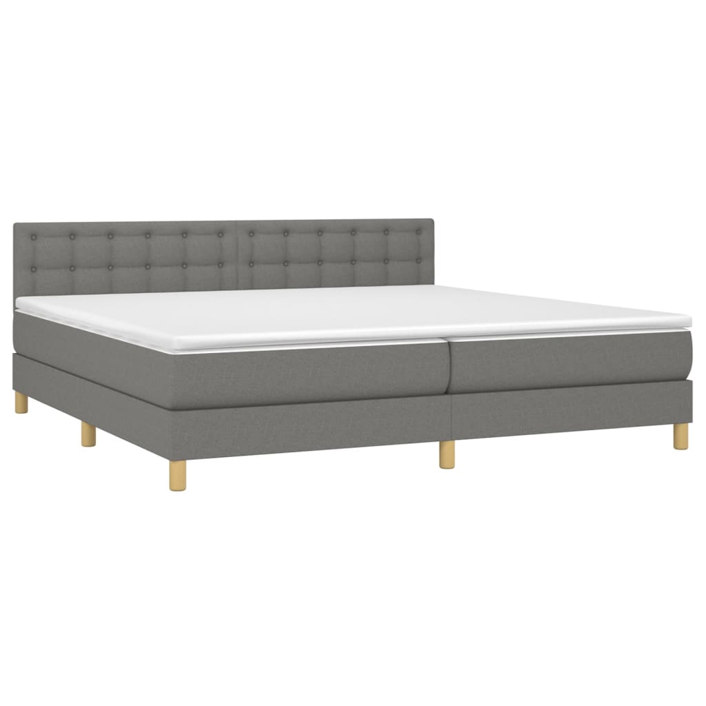 Cama Box Spring Con Colchón Y Led Tela Gris Oscuro 200x200 Cm / Vetonek_1