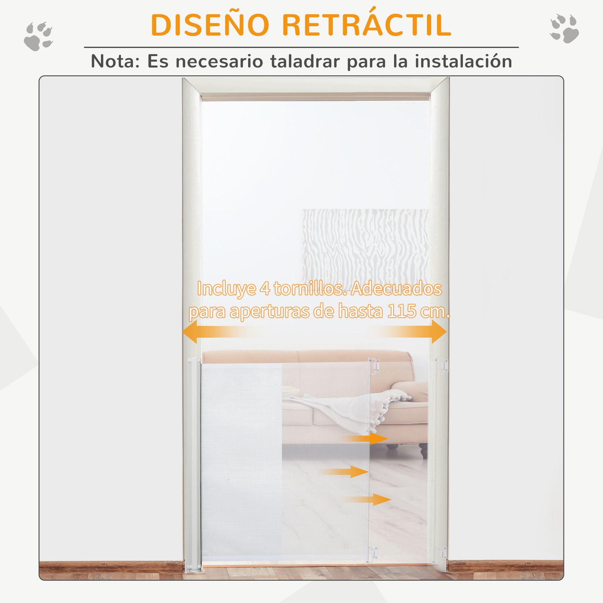 Pawhut Barrera Para Perros Retráctil Con Ancho Ajustable 5,5-115 Cm Blanco_4