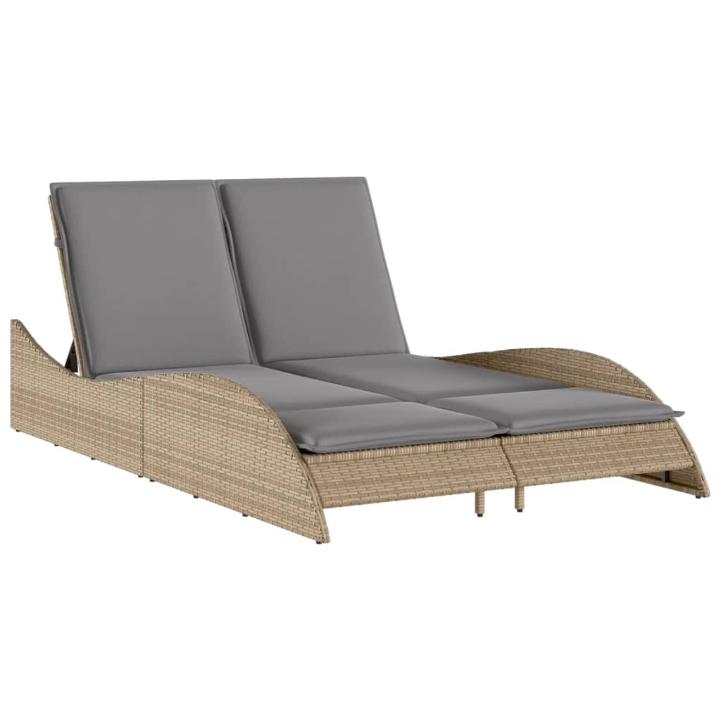 Tumbona Con Cojines Ratán Sintético Beige 114x205x73 Cm / Vetonek_2