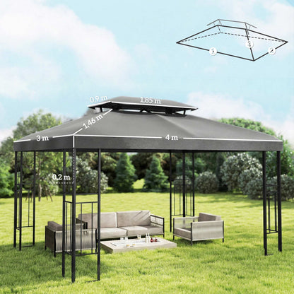 Outsunny Techo De Repuesto Para Cenador 4x3 M Con Techo Doble Anti-uv Gris_2