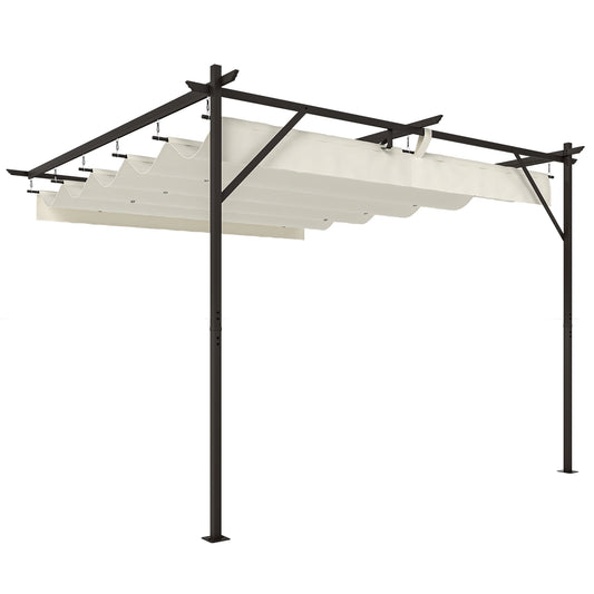 Outsunny Pérgola De Pared 3x3 M Con Techo Retráctil Upf30+ Blanco Crema_0
