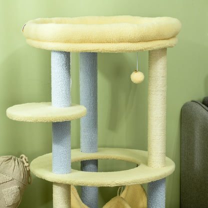 Pawhut Árbol Rascador Para Gatos Mediano 110 Cm Ø58x110 Cm Amarillo Y Azul_4