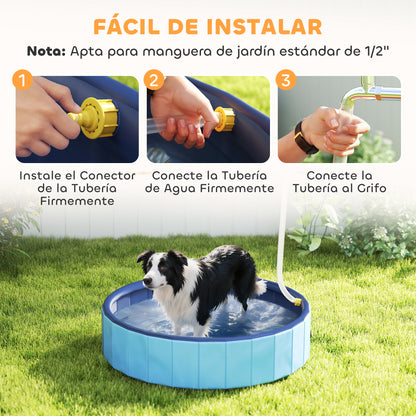 Pawhut Piscina Para Perros Plegable Con Aspersor Antideslizante Resistente Azul_5
