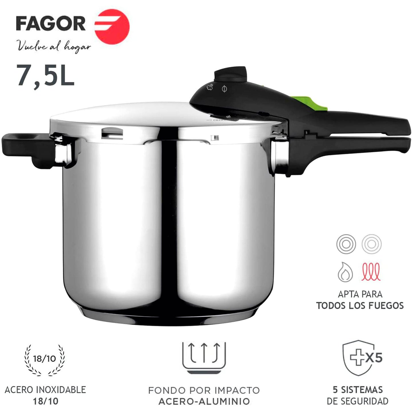 Olla A Presión 7,5 Litros, Inducción, Express Super Rápida, Acero Inox. 18/10, Todas Cocinas Fagor Rapid Xpress 8 Plata_1