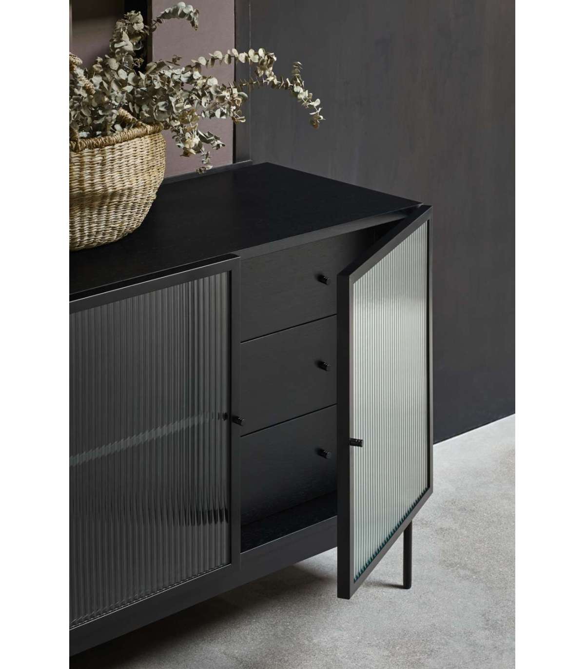 Mueble Aparador Para Comedor Modelo Blur 4 Puertas Acabado Negro, 45cm(ancho) 77.5cm(alto_3