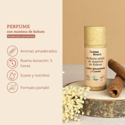 Perfume sólido amaderado y especiado con manteca de kokum Vetiver pimientado e Incienso Comme Avant 20 ml