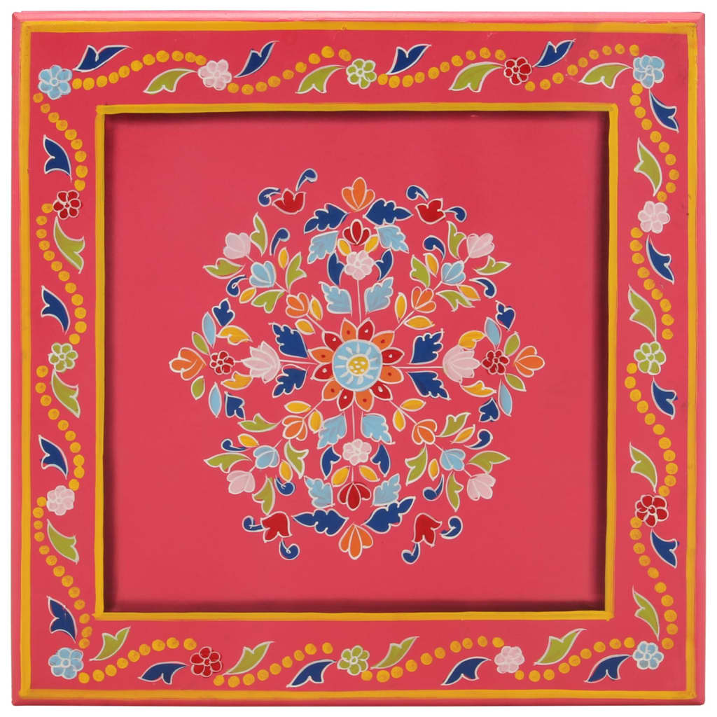 Mesa De Centro Madera Maciza De Mango Rosa Pintada A Mano_1