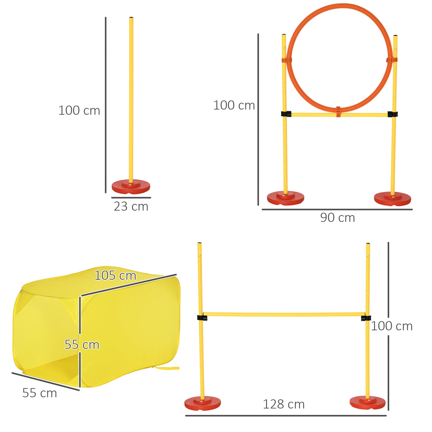Pawhut Conjunto De Entrenamiento Para Perro Con 4 Obstáculos Con Bolsa Amarillo_2