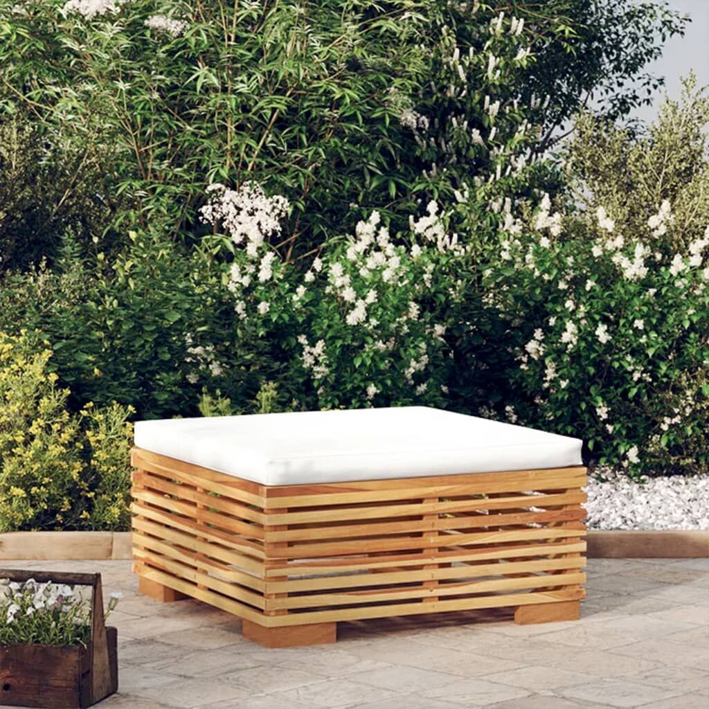 Vidaxl Taburete De Jardín Con Cojín Color Crema Madera Maciza Teca_1