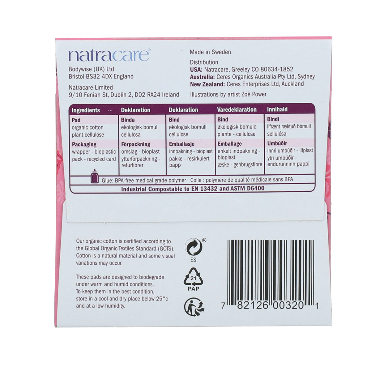 Compresa ultra extralarga con alas bio Natracare 8 Uds