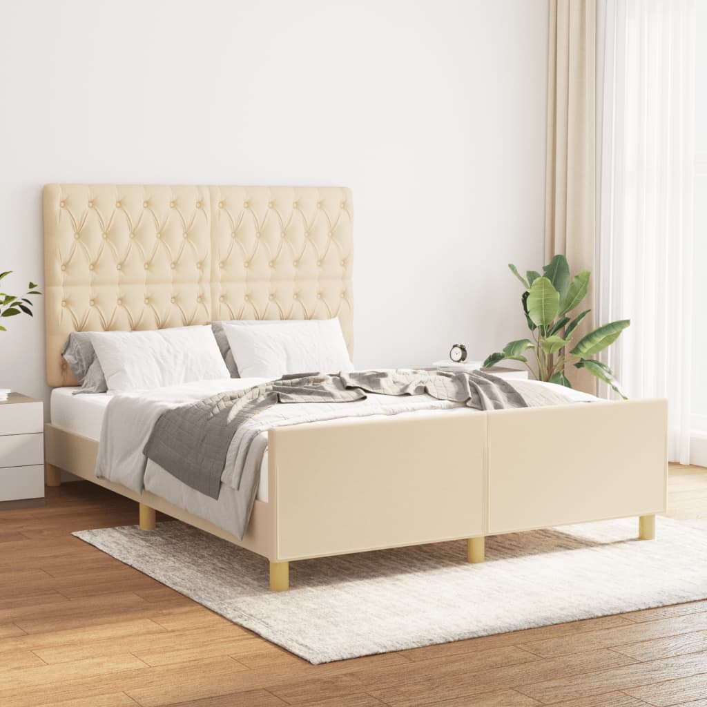 Estructura De Cama Con Cabecero De Tela Color Crema 140x190 Cm / Vetonek_1