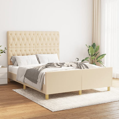 Estructura De Cama Con Cabecero De Tela Color Crema 140x190 Cm / Vetonek_1