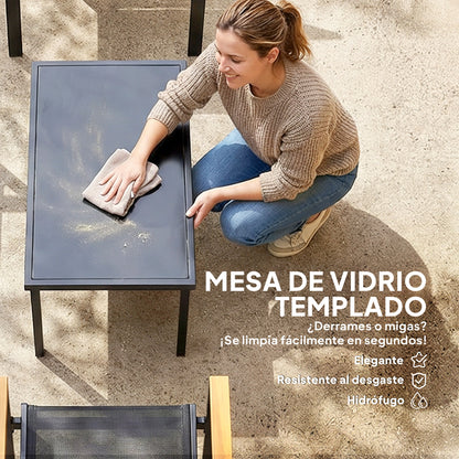 Outsunny Juego Jardín Exterior De 4 Piezas Tela Textilene Mesa De Cristal Negro_5