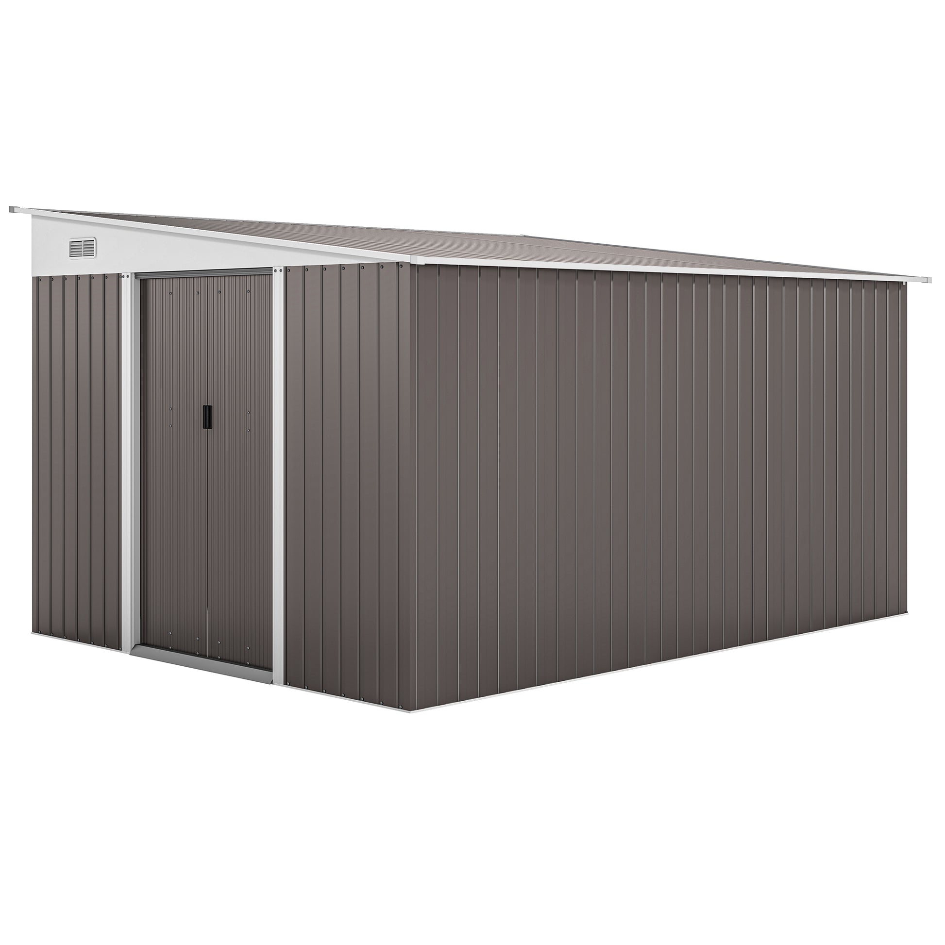 Outsunny Cobertizo De Jardín Con Puerta Y 2 Ventanas 8,9 M² 280x345x201 Cm Gris_0