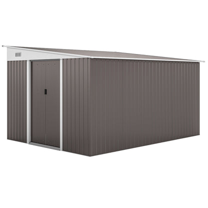 Outsunny Cobertizo De Jardín Con Puerta Y 2 Ventanas 8,9 M² 280x345x201 Cm Gris_0