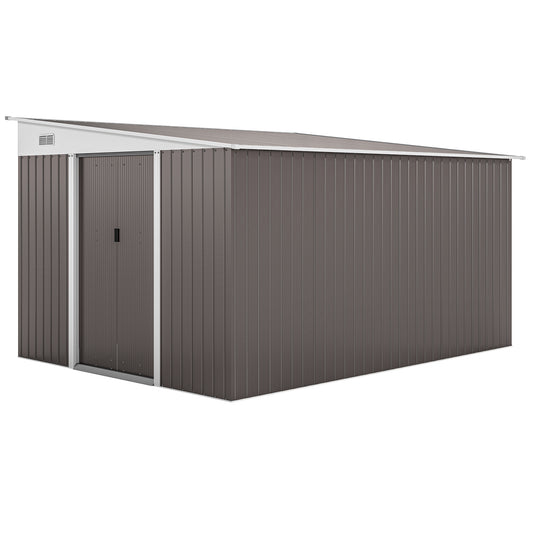 Outsunny Cobertizo De Jardín Con Puerta Y 2 Ventanas 8,9 M² 280x345x201 Cm Gris_0