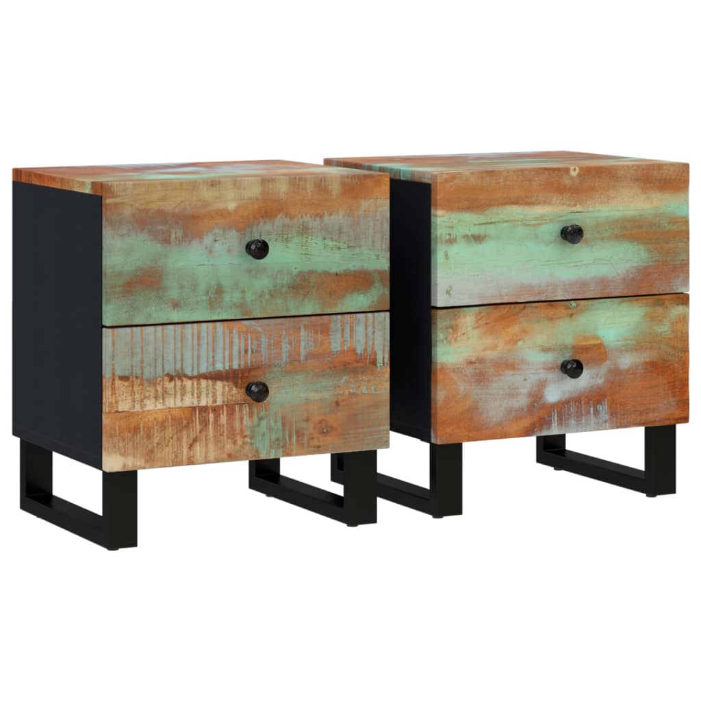 Mesitas De Noche 2 Uds De Madera Maciza Reciclada 40x33x46 Cm_0
