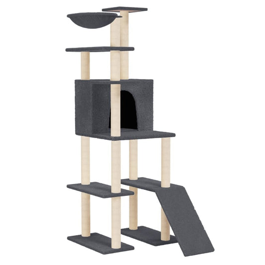 Vidaxl Rascador Para Gatos Con Postes De Sisal Gris Oscuro 166 Cm_0
