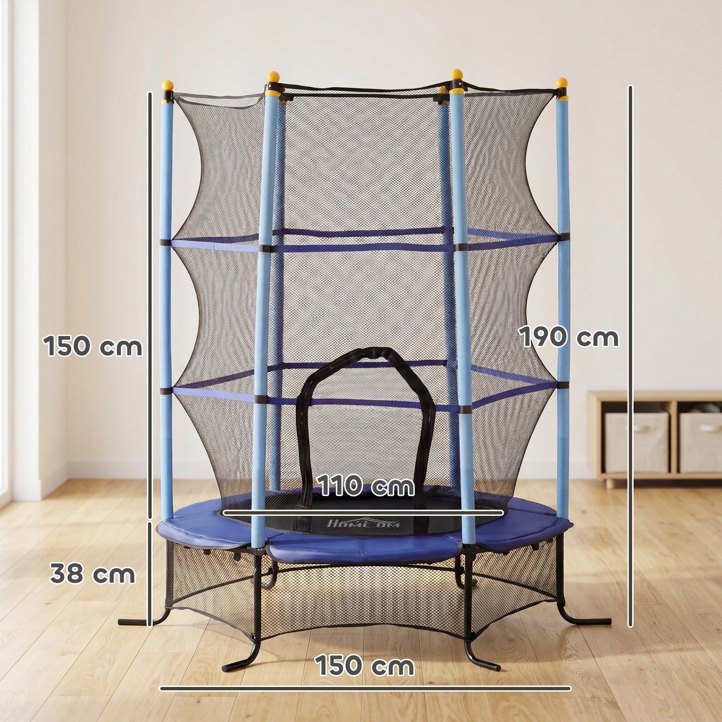 Homcom Cama Elástica Infantil Ø163 Cm Con Red De Seguridad Azul Y Negro_2