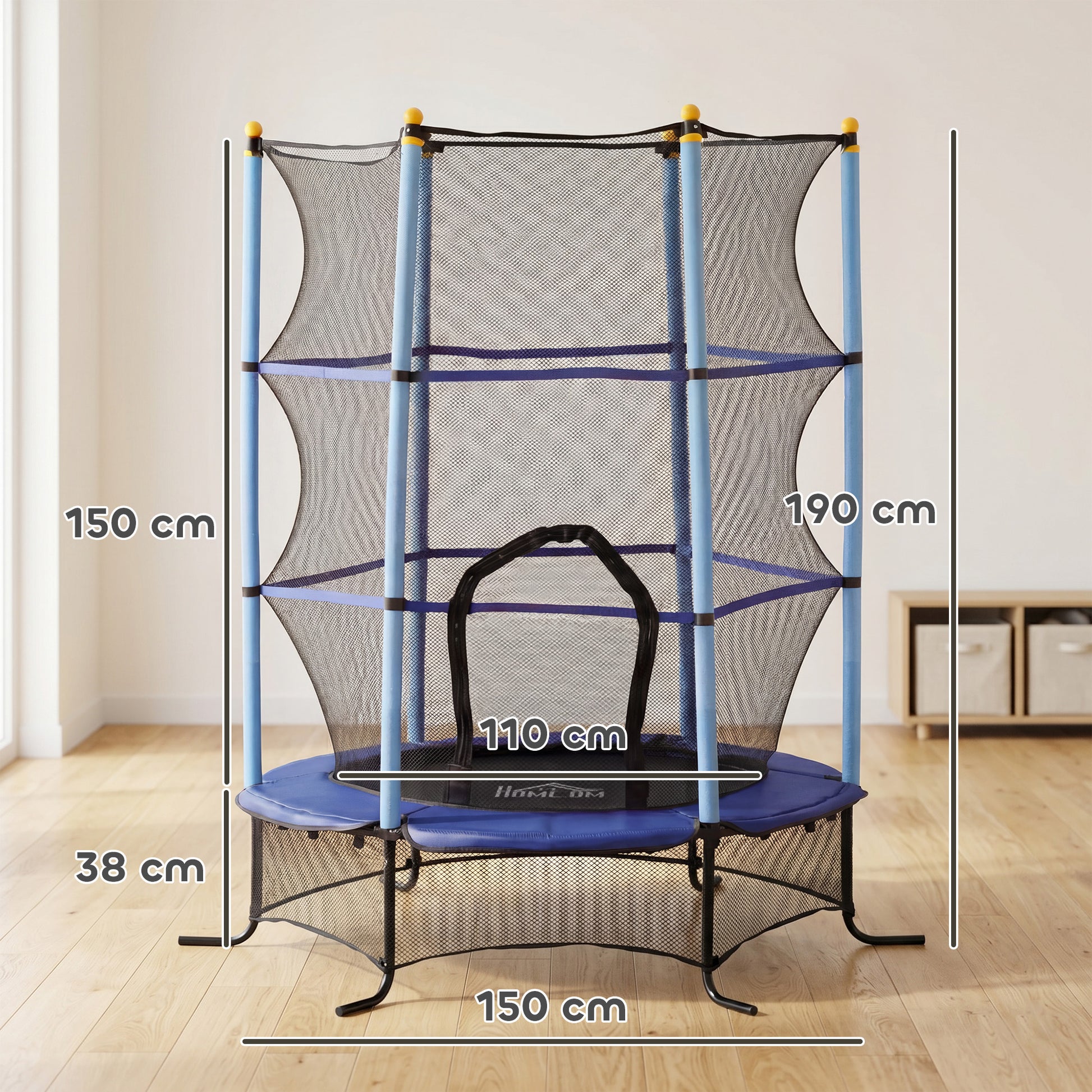 Homcom Cama Elástica Infantil Ø163 Cm Con Red De Seguridad Azul Y Negro_2