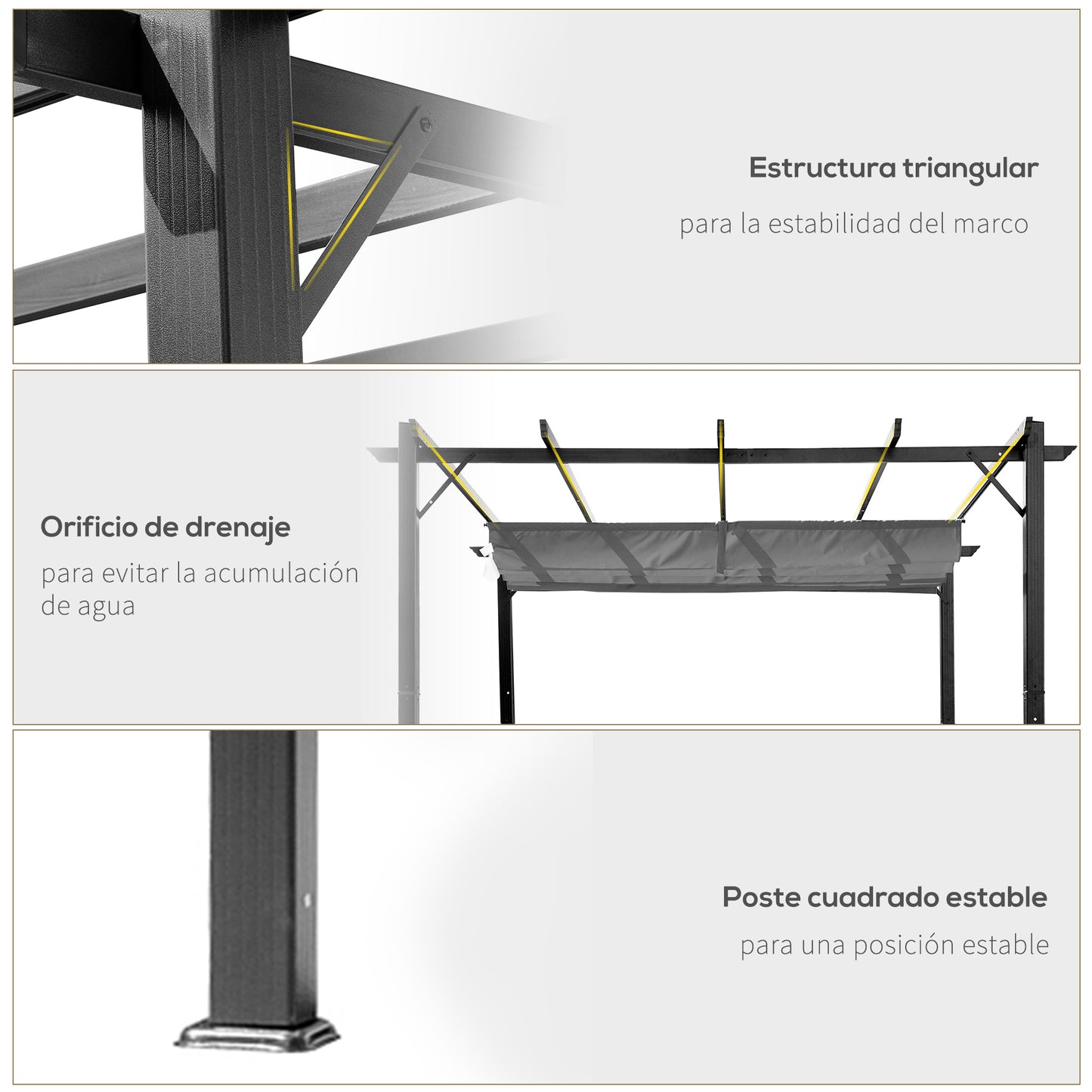 Outsunny Pérgola De Jardín 3x3 M Con Techo Retráctil Upf30+ Marco De Aluminio_5
