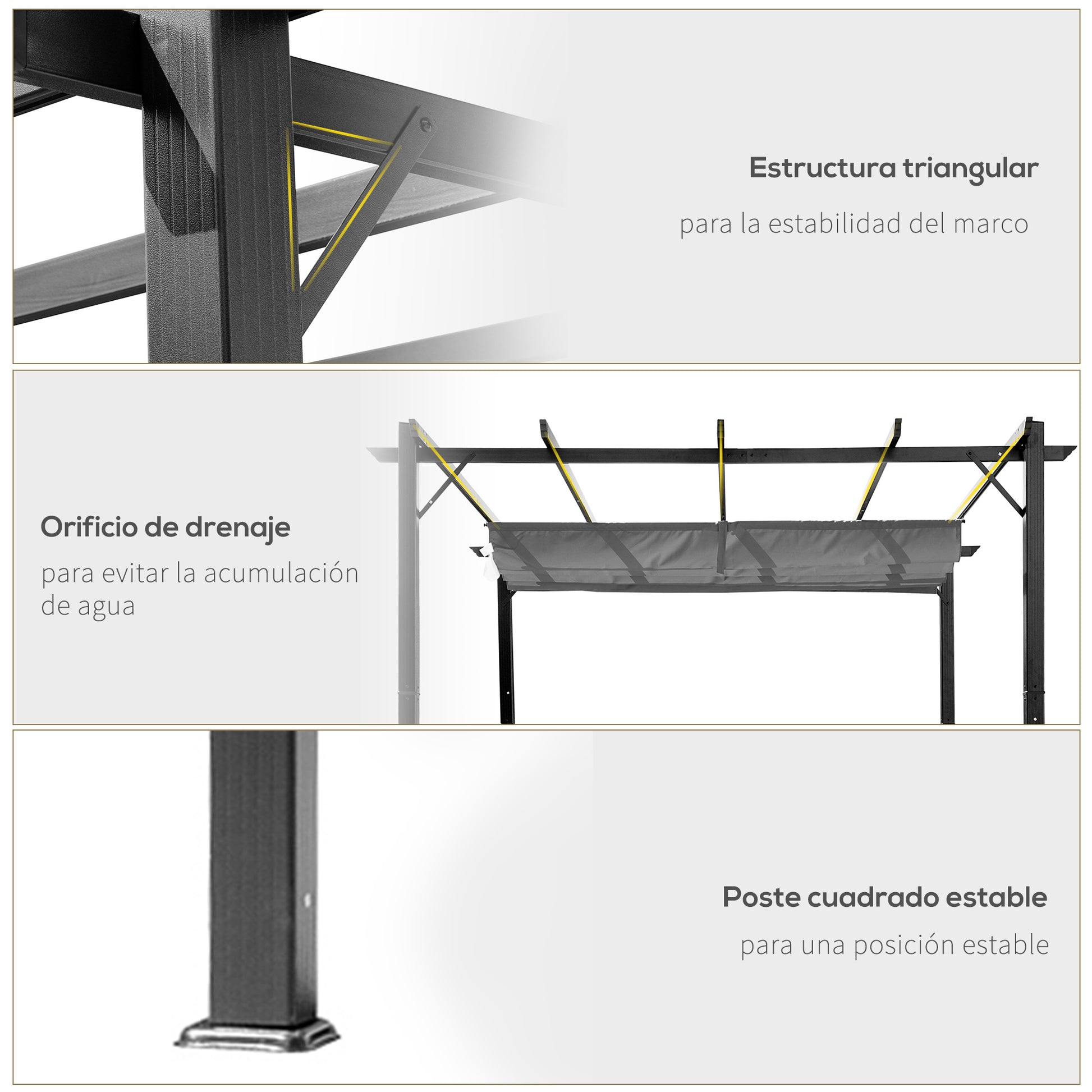 Outsunny Pérgola De Jardín 3x3 M Con Techo Retráctil Upf30+ Marco De Aluminio_5