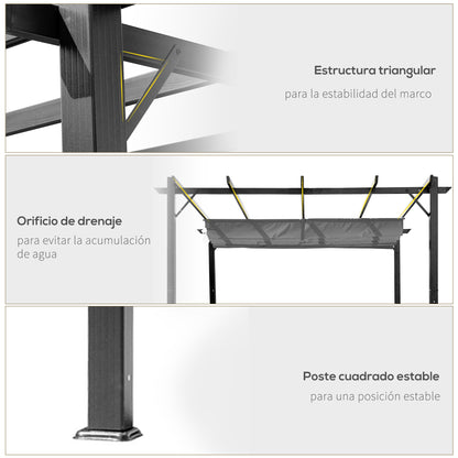 Outsunny Pérgola De Jardín 3x3 M Con Techo Retráctil Upf30+ Marco De Aluminio_5