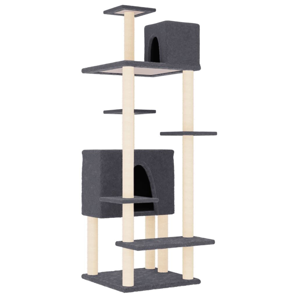 Vidaxl Rascador Para Gatos Con Postes De Sisal Gris Oscuro 154 Cm_0