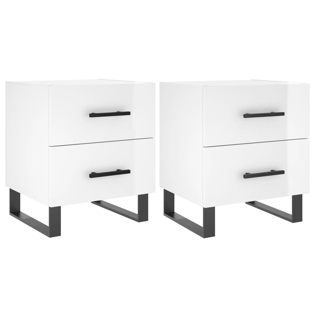 Mesita Noche 2 Uds Madera Ingeniería Blanco Brillo 40x35x47,5cm_0