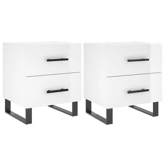 Mesita Noche 2 Uds Madera Ingeniería Blanco Brillo 40x35x47,5cm_0