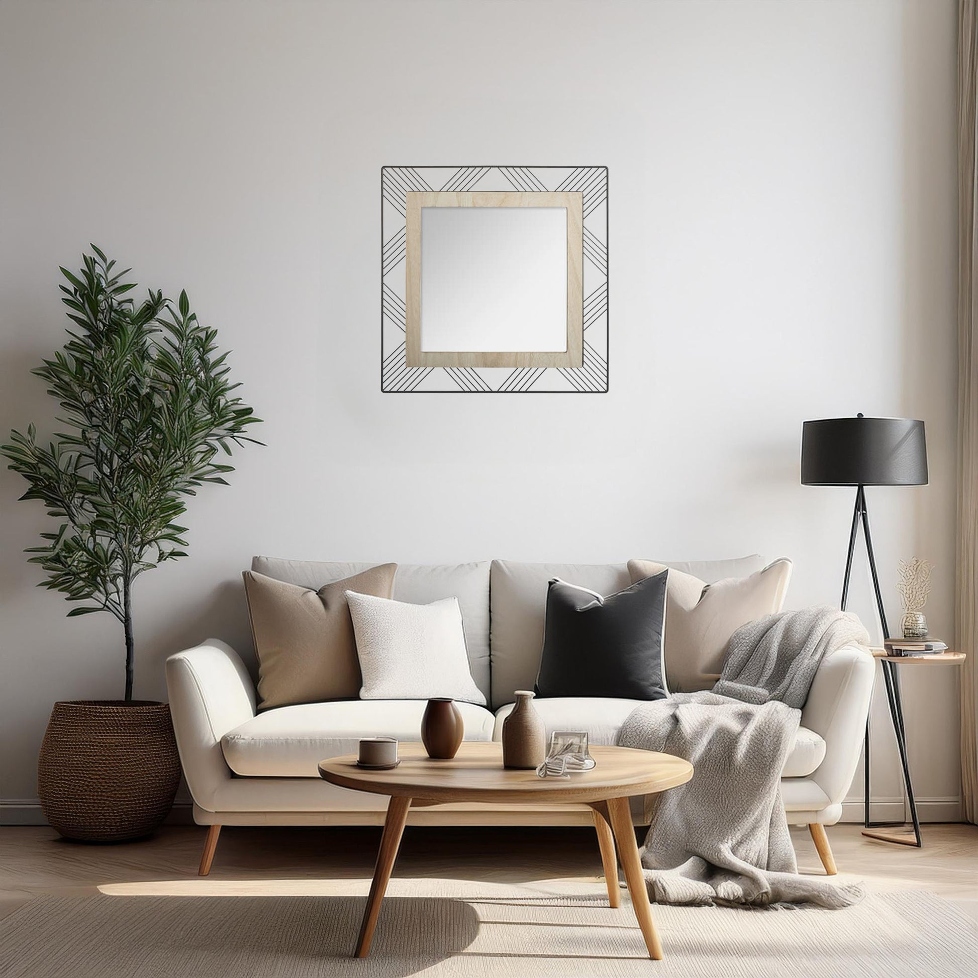 Wellhome Espejo Cuadrado Metal Y Madera 45,5x2x45,5cm