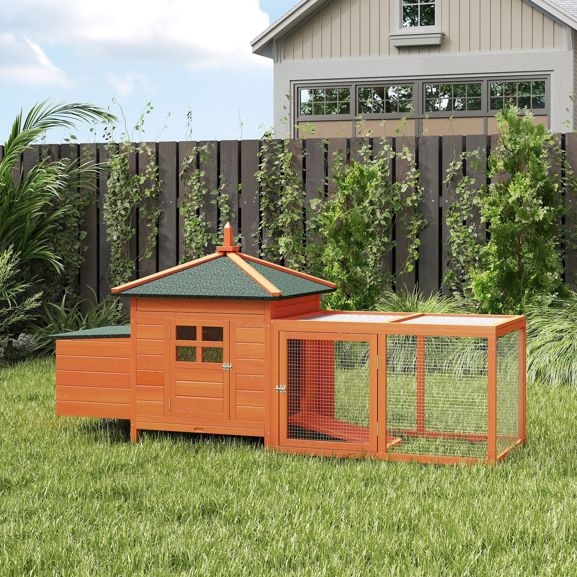 Pawhut Gallinero De Madera Exterior Con Nidos Corral 196x76x97 Cm Naranja_1