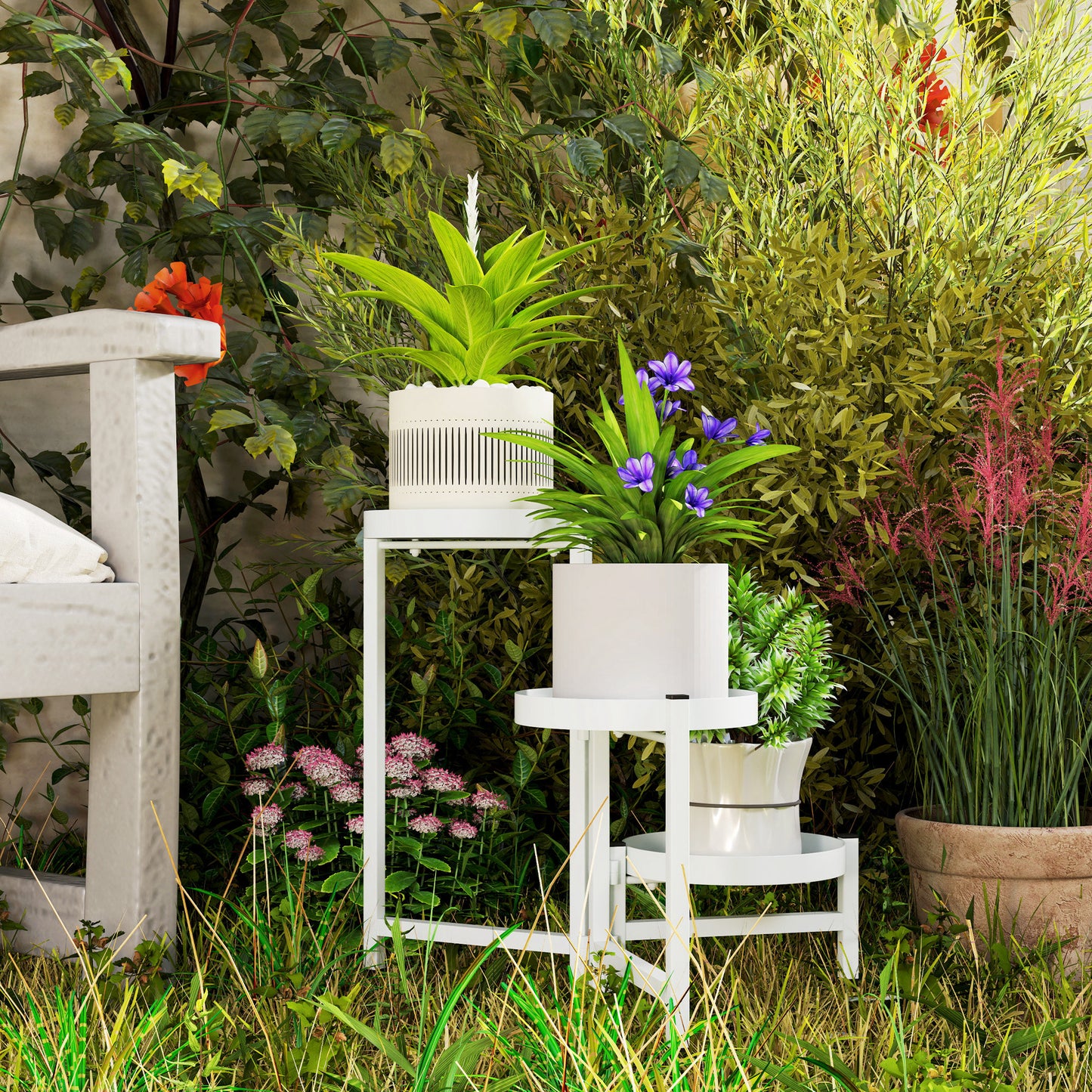 Outsunny Estantería Para Plantas Plegable De 3 Niveles 40x40x42 Cm Blanco_1