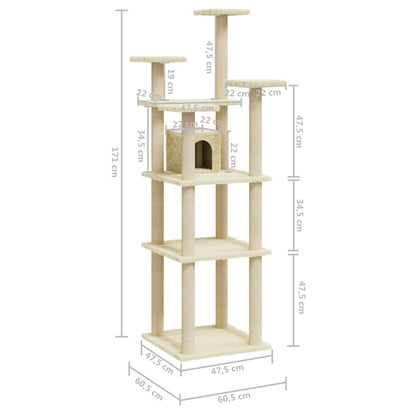 Vidaxl Rascador Para Gatos Con Postes De Sisal Crema 171 Cm_2