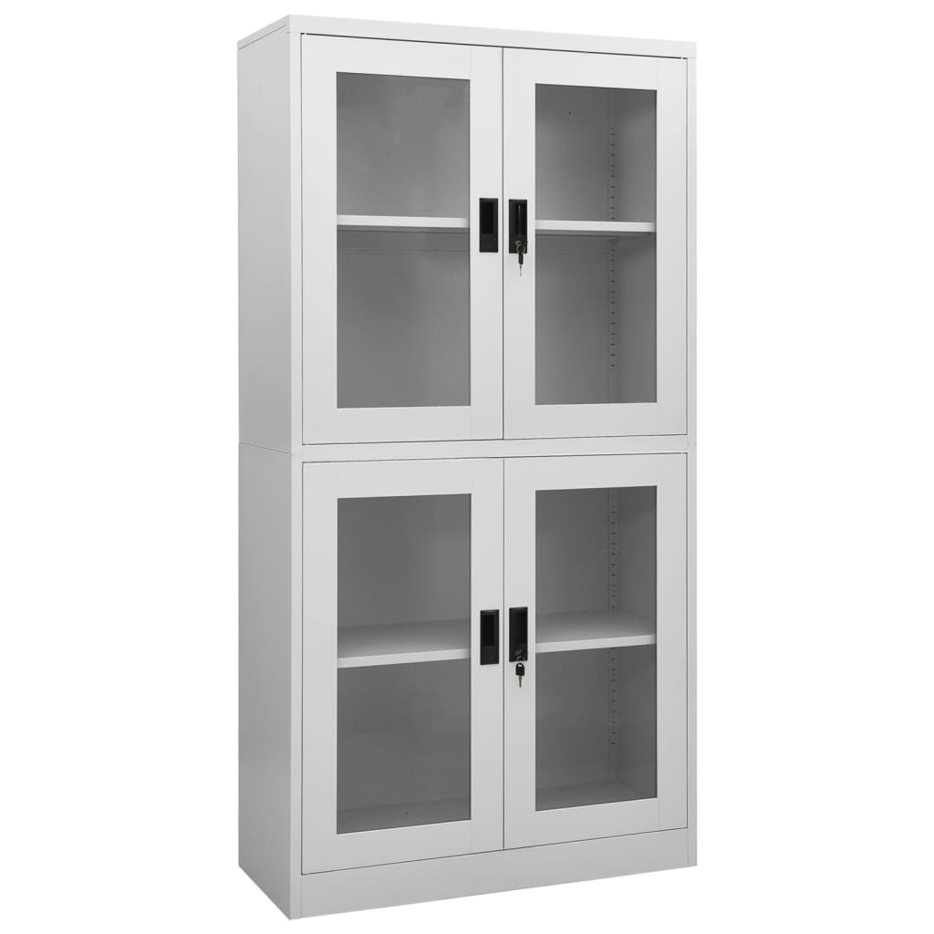 Armario Oficina Acero Vidrio Templado Gris Claro 90x40x180 Cm_0