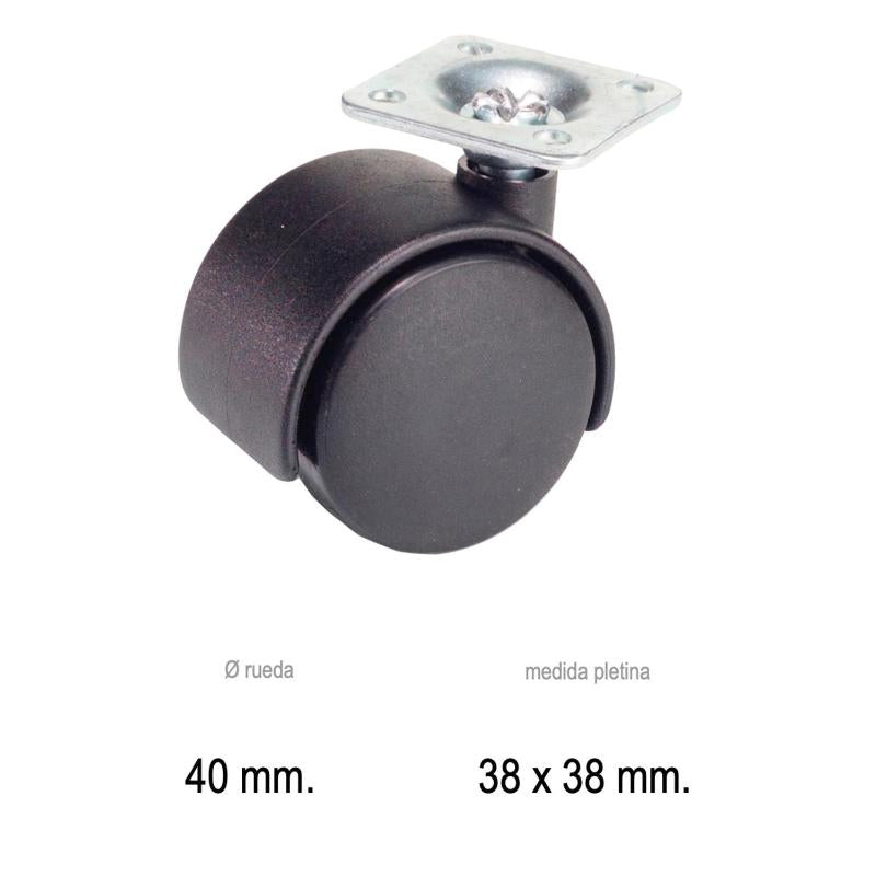 Rueda Domestica Nylon Negro Placa   40 Mm._0