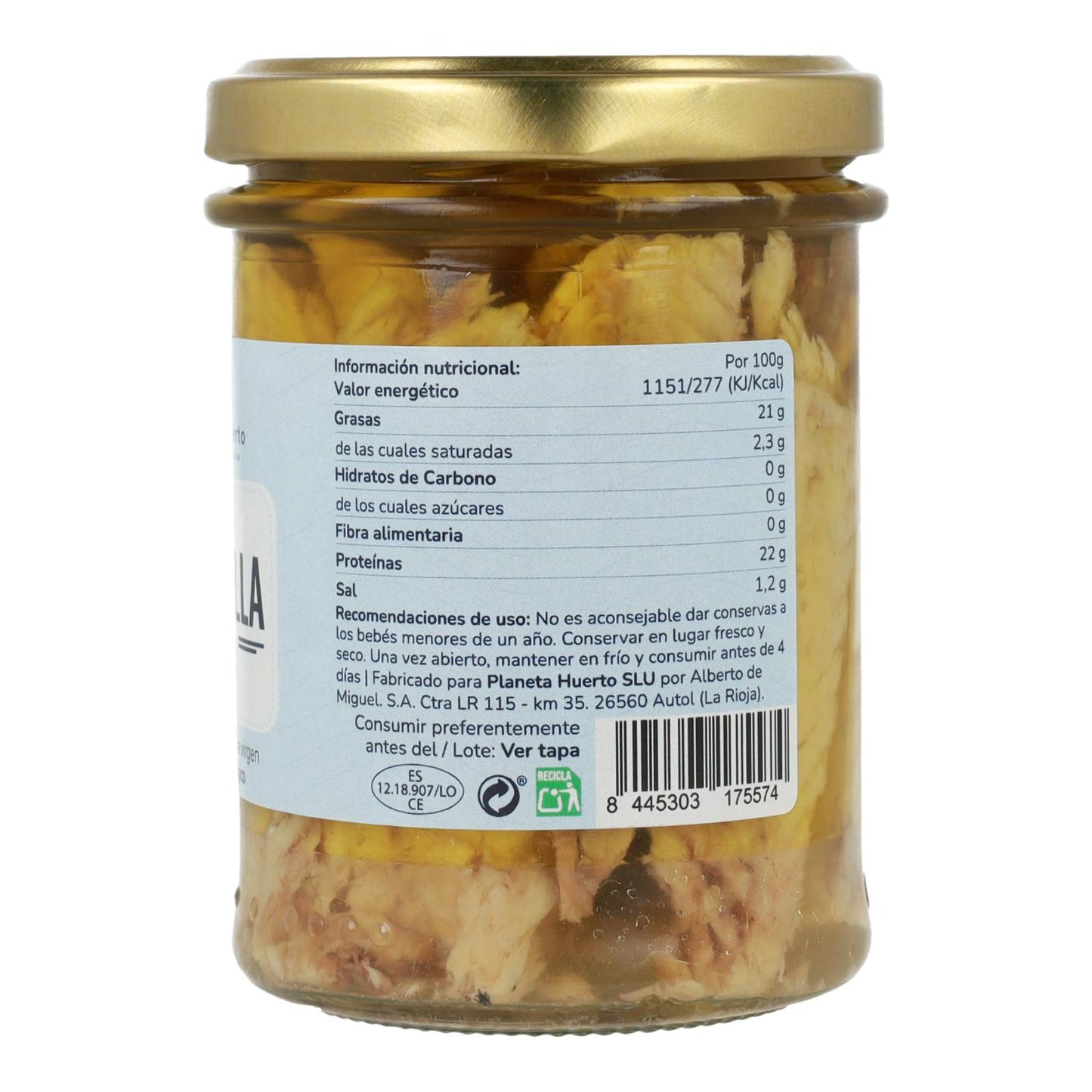 Pack 12x Caballa en aceite de oliva virgen extra ECO Planeta Huerto 190 g