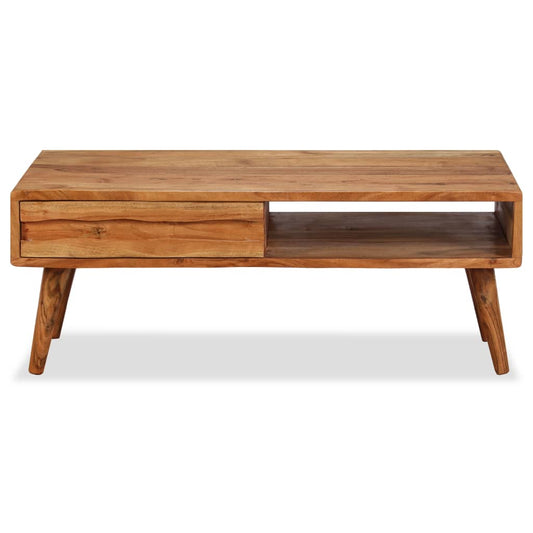 Mesa De Centro Con Cajón Tallado Madera Maciza 100x50x40 Cm_0