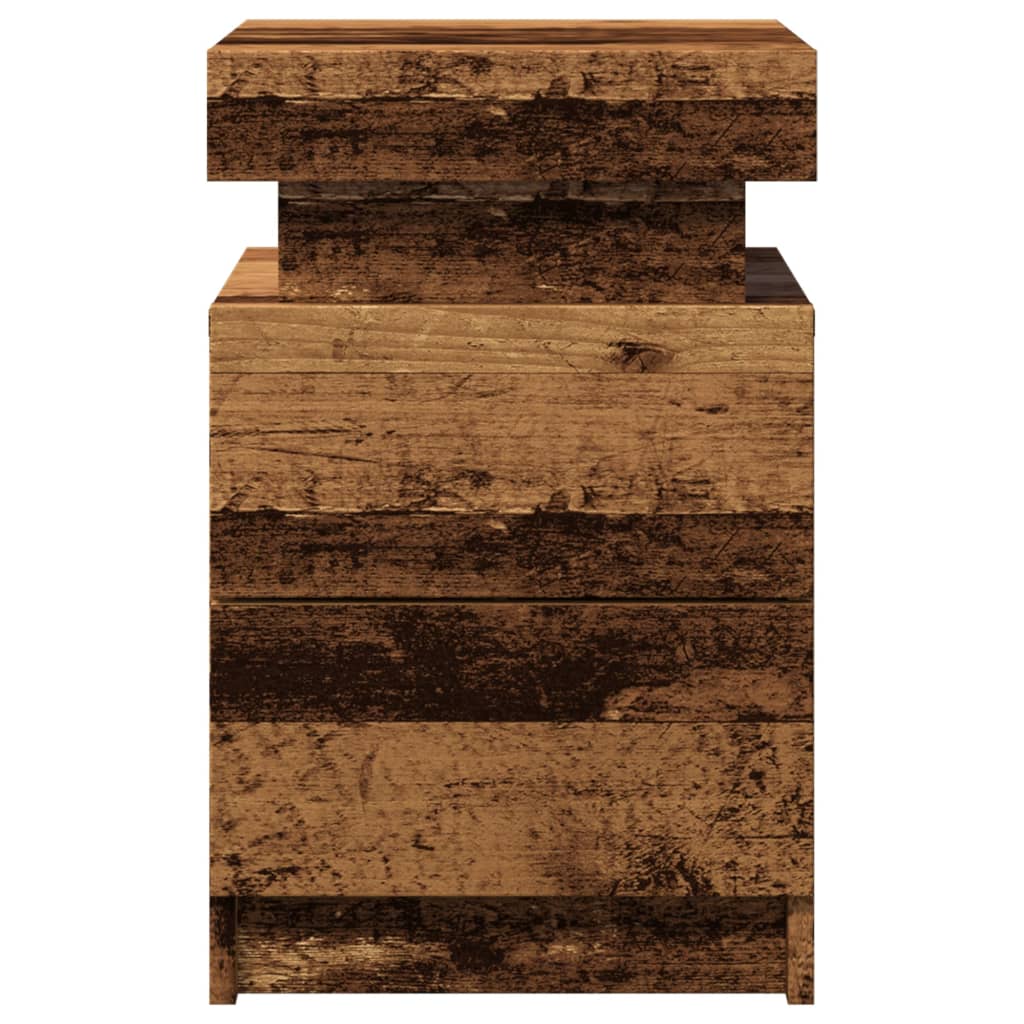 Mesita De Noche Con Led Madera Ingeniería Envejecida 35x39x55cm_3