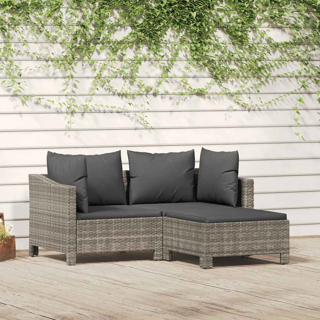 Vidaxl Set De Muebles De Jardín 3 Pzas Y Cojines Ratán Sintético Gris_1