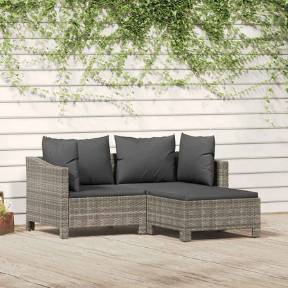 Vidaxl Set De Muebles De Jardín 3 Pzas Y Cojines Ratán Sintético Gris_1