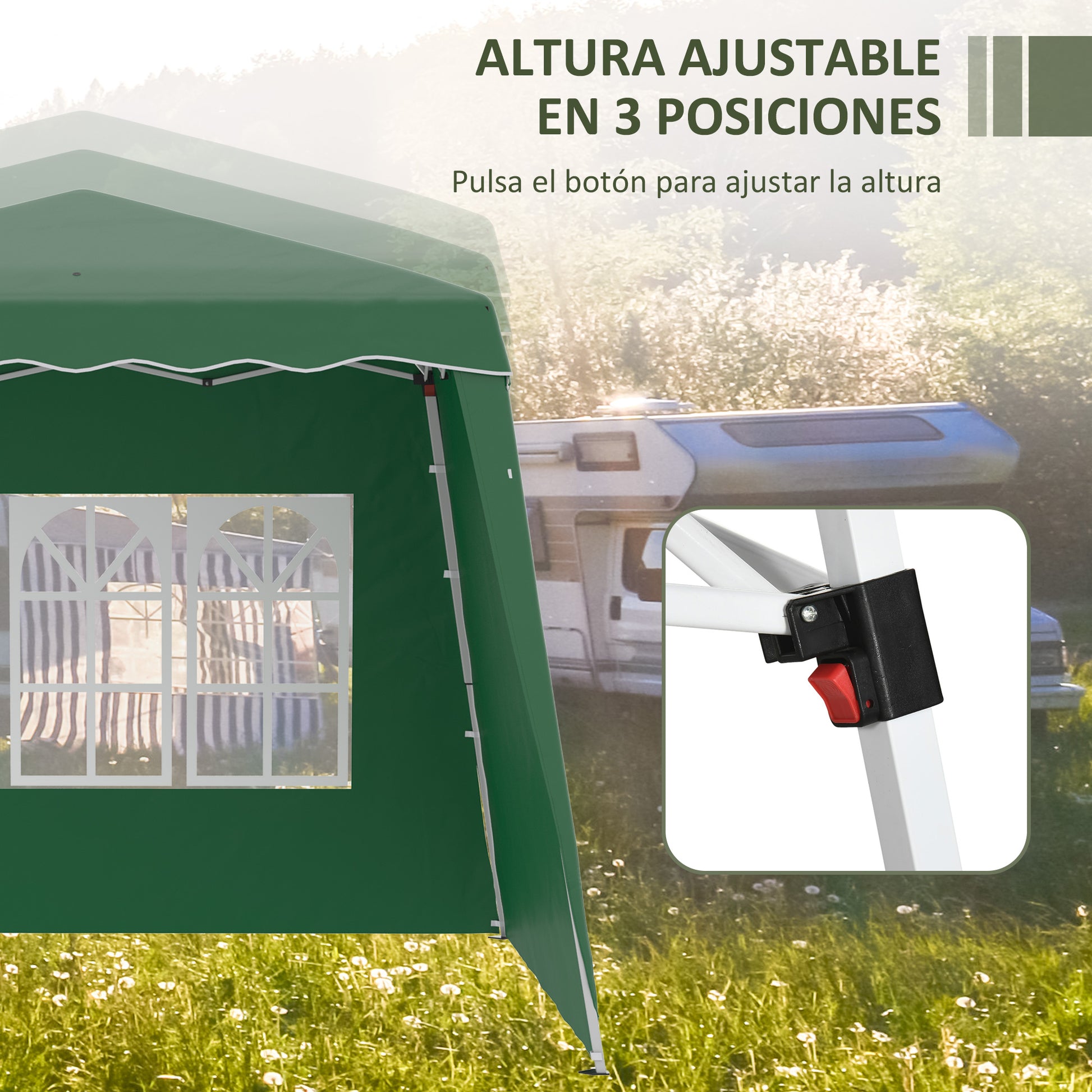 Outsunny Carpa Plegable 2 Paredes Laterales 2,89x2,89 M Altura Ajustable Verde_5
